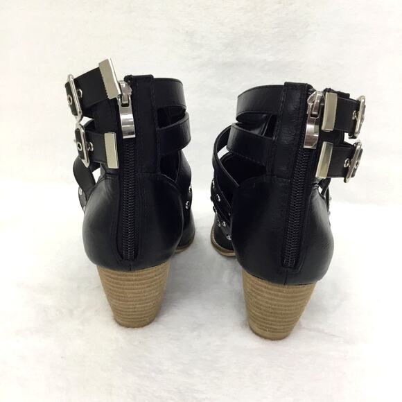BEAST FASHION Black Studded Cutout Buckle Strap Pointy Toe Ankle Booties Sz 9 - Picture 5 of 10